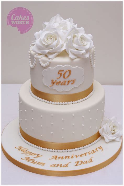 Simple And Elegant 50th Wedding Anniversary Cake With Piped Dots Sugar