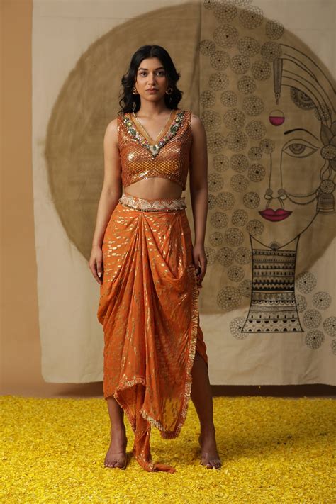 Indian Orange Dhoti Set For Women Wedding Occasion Etsy