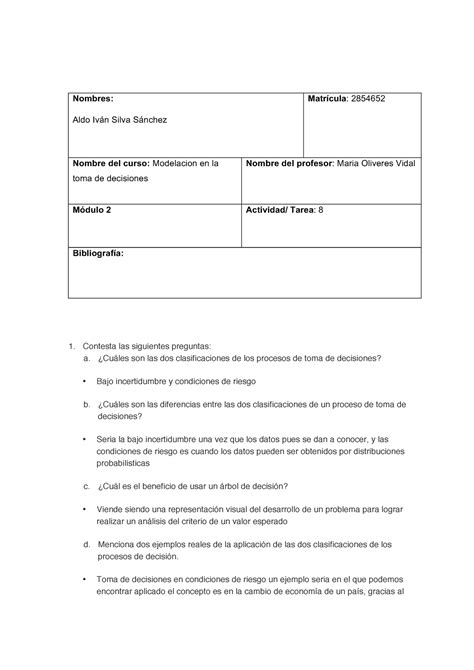 Actividad 8 modelacion para la toma de decisiones Nombres Aldo Iván