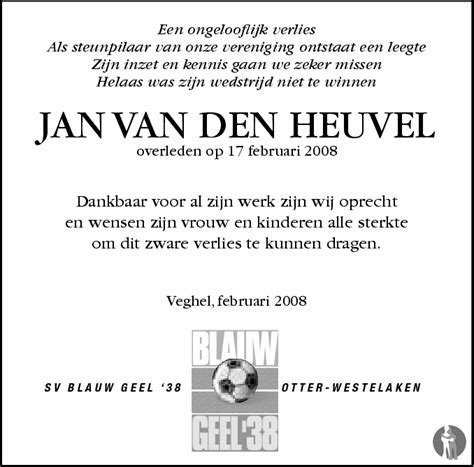 Jan Van Den Heuvel Overlijdensbericht En Condoleances