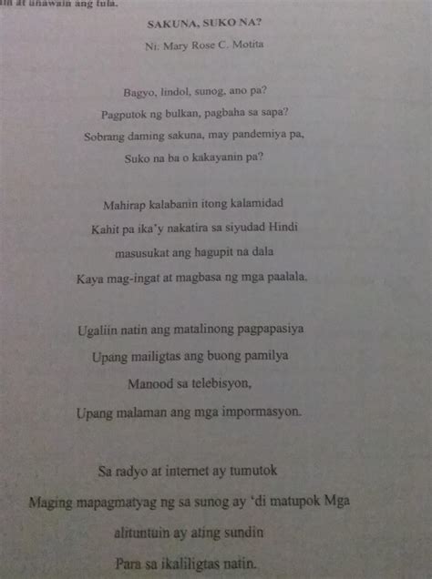 Sagutin Ang Mga Sumusunod Na Tanong Ano Ang Pamagat Ng Tulang Iyong