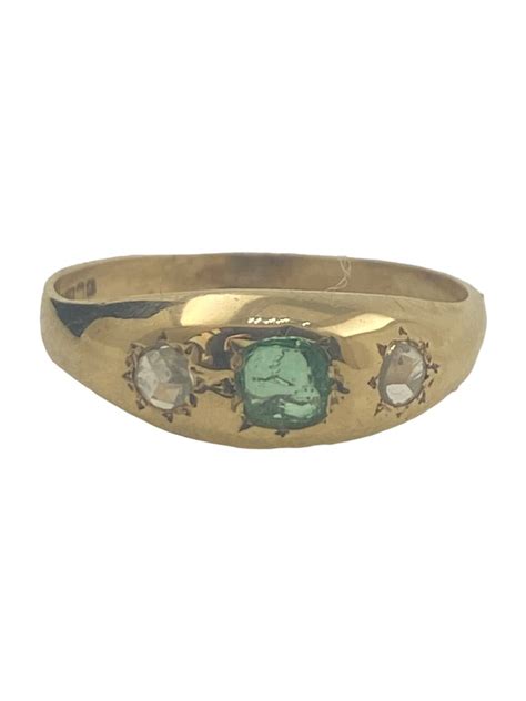 No Reserve Gipsy Emerald And Diamonds Gold Ring Kt Goud Ring