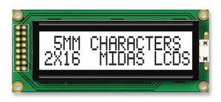 MC21605B6WK FPTLW V2 MIDAS DISPLAYS Alphanumeric LCD 16 X 2 Black On