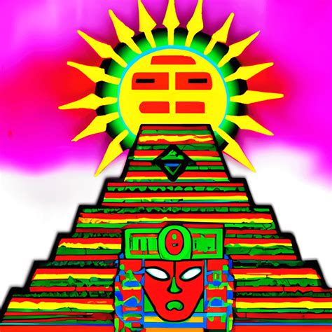 Aztec Pyramid and Sun in Triadic Colors · Creative Fabrica