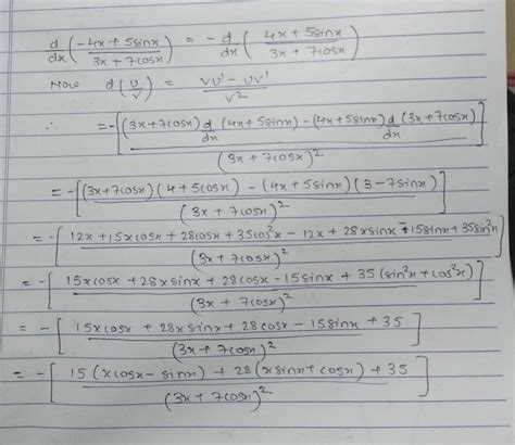 Differentiate Dfrac 4x 5 Sin X 3x 7 Cos X W R T X