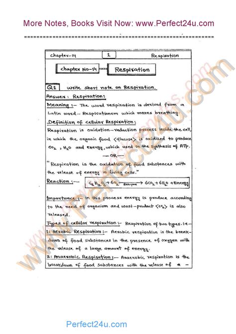 Nd Year Biology Notes Cha Respiration For Kpk Board