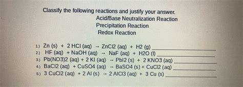 Answered Classify The Following Reactions And Bartleby