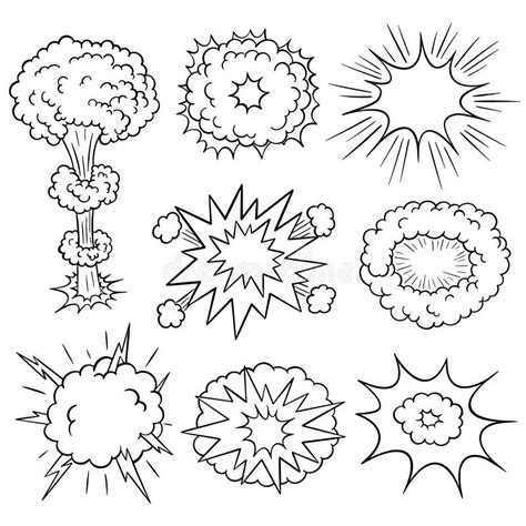 Comic Book Explosion Cloud Set Hand Drawn Comic Doodle Stock Vector