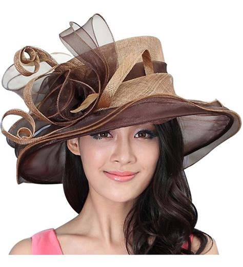 Women Hat Sinamay Hat Organza Brim Wide Brim Feathers Ce11u8jr7vf