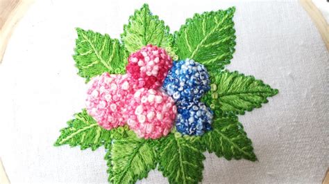 Hand Embroidery Of Hydrangea Flowers And Leaves Youtube