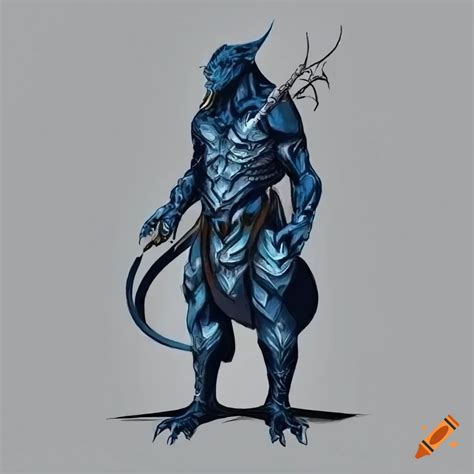 Blue Male Dragonborn Full Body Concept Art Drawing On Craiyon