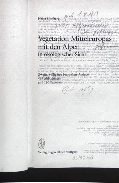 Vegetation Mitteleuropas Mit Den Alpen Von Ellenberg Zvab