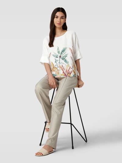 Christian Berg Woman Blusenshirt Aus Leinen Mit Allover Muster Weiss