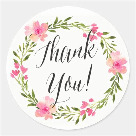 Green And Pink Watercolor Floral Thank You Sticker Zazzle Thank You