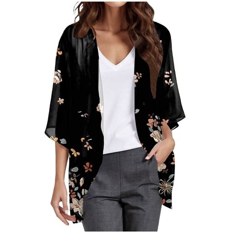 Women S Floral Print Puff Sleeve Kimono Cardigan Loose Cover Up Casual