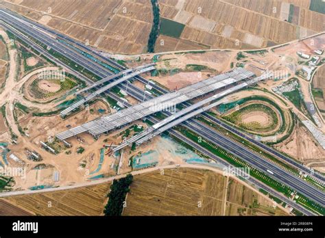 Aerial Photo Shows The Construction Of A High Speed Interchange In