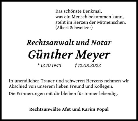 Traueranzeigen von Günther Meyer Trauer Gedenken