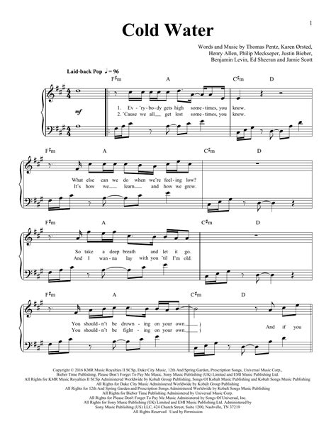 Cold Water feat Justin Bieber and MØ Sheet Music Major Lazer