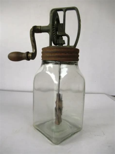 Vintage Blow Glass Butter Churn Made In England Glass Jar Collectibles