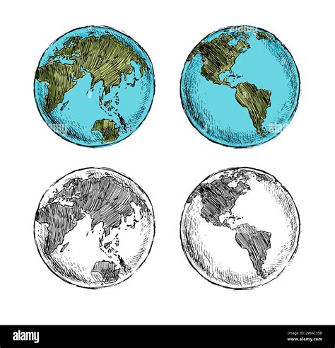 Vector Single Sketch Globe Illustration Isolation On White Background