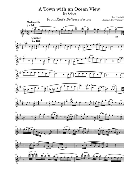 A Town With An Ocean View Kiki S Delivery Service Joe Hisaishi For Oboe Sheet Music For