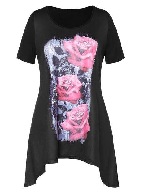 Plus Size Floral Print Asymmetric T Shirt Use Code：rgiwd With 25 Discount 38 Rosegal Womens