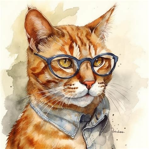 Premium Photo | A drawing of a cat wearing glasses and a scarf that ...