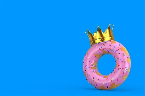 Grande Rosquinha De Vidro Rosa Morango Com Renderização Em 3d De Coroa De Ouro Foto Premium