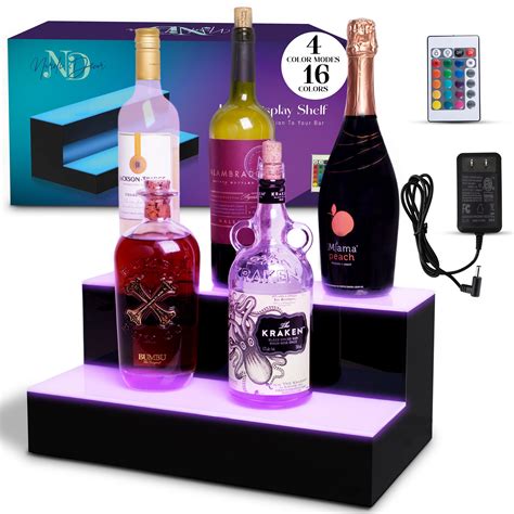 Narcli Decor Led Lighted Liquor Bottle Display Shelf 16 Inch 2 Step Vibrant Liquor Shelf 16