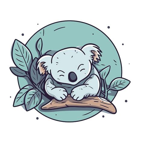 Premium Vector Cute Koala Sitting On A Branch With Leaves Vector