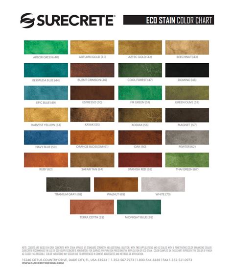 Surecrete Eco Stain Color Chart