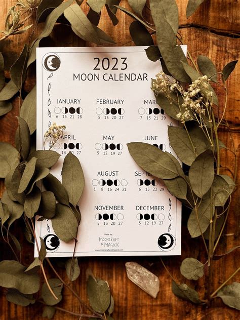 2023 UK Lunar Calendar, Moon Calendar, Printable, Moon Phase Calendar, New Moon Full Moon ...