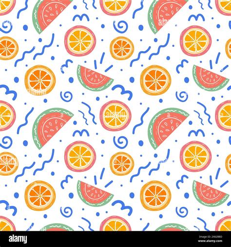 A Bright Seamless Summer Pattern With Hand Drawn Citrus Fruits