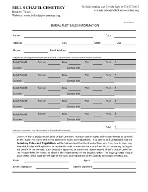 Fillable Online Burial Plot Sales Form Xlsx Fax Email Print Pdffiller