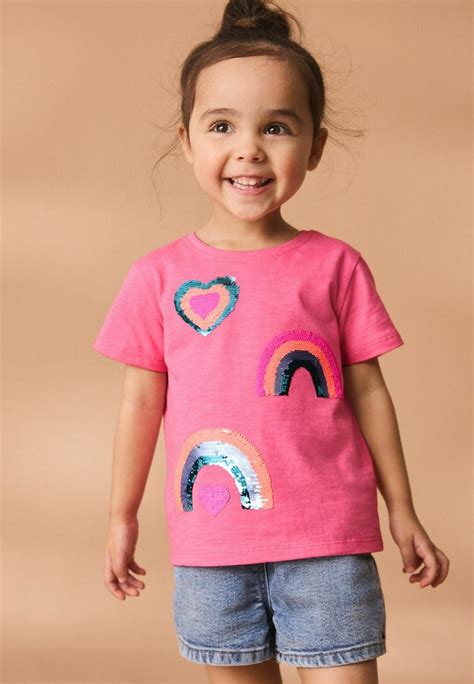 Next Short Sleeve Sequin Regular Fit T Shirts Print Pink Rainbow