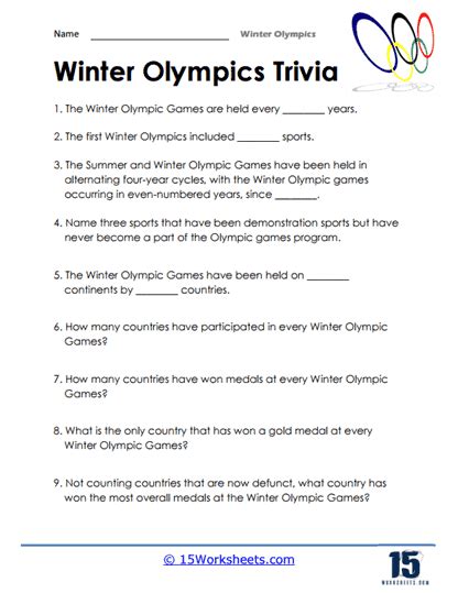 Winter Olympics Worksheets 15 Worksheets