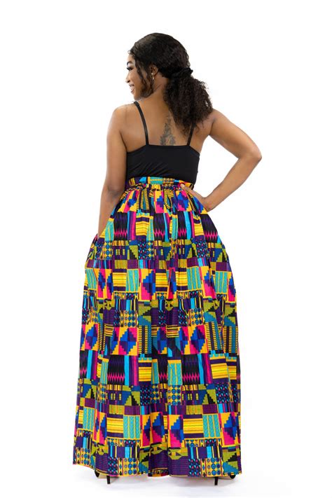 African Print Maxi Skirt Multicolor Kente Africanfabs