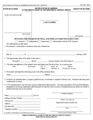 Fillable Online Dupageco Petition For Probate Of Will And For Letters