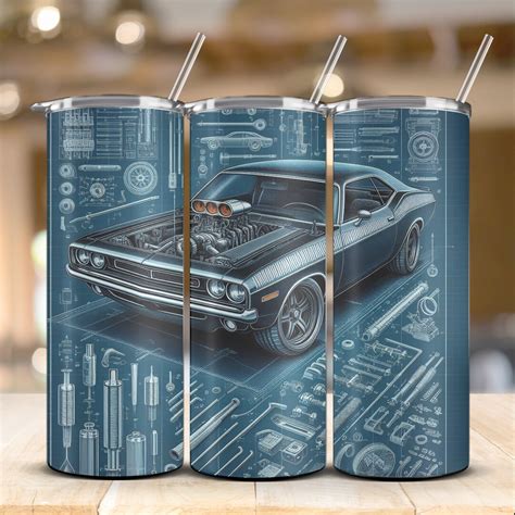 Muscle Car Tumbler Wrap Blueprint Design 20oz Skinny Tumbler