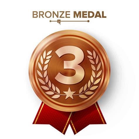 Bronze St Place Medal Vector Metal Realistic Badge With Third