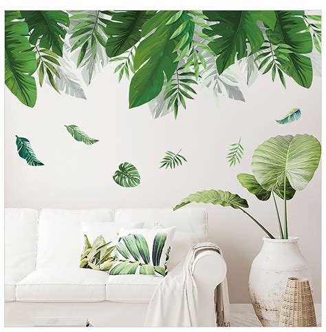 Tropical Plant Leaves Wall Stickers Can Remove Wall Paste Top Etsy