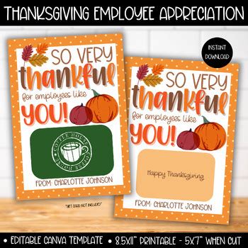 Thanksgiving Employee Appreciation Gift card, Teacher Staff Faculty ...