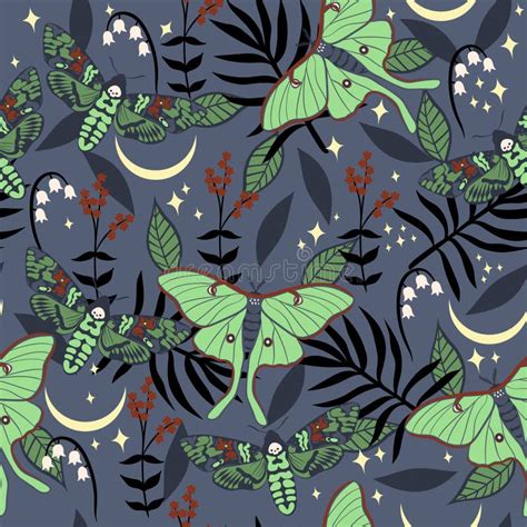 Seamless Pattern With Saturnia Moths And Dead Head Moths Vector