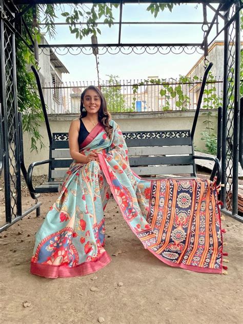 Beautiful Tusser Silk Kalamkari Zari Weaving Saree Vjt Or At Rs