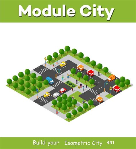 Isometric Module Area Downtown With Walking People To Build A Map Of