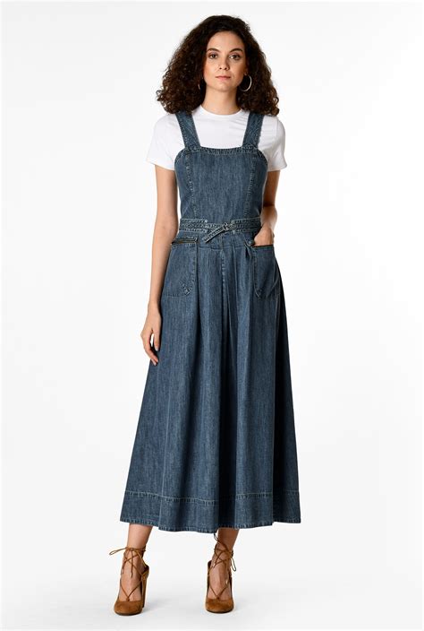 Shop Cotton denim belted wrap back dress | eShakti