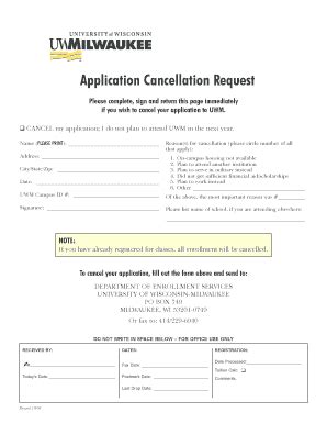 Fillable Online Uwm Application Cancellation Request Online