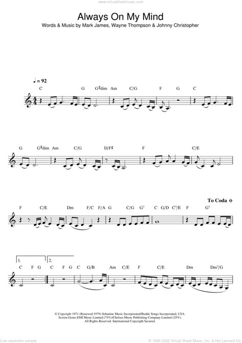 Presley Always On My Mind Sheet Music For Clarinet Solo Pdf