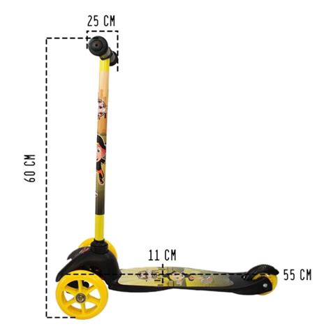 Patinete 3 Rodas Infantil Turma Aventura Kit Proteção Amarelo