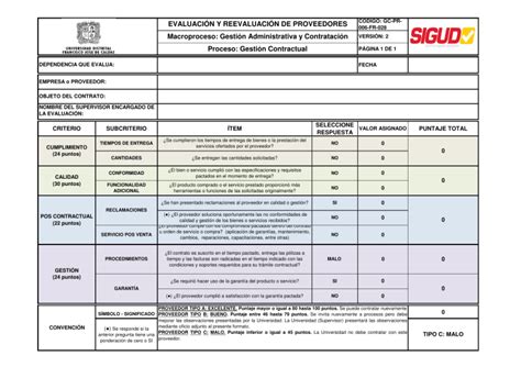 Formato Evaluacion Proveedores